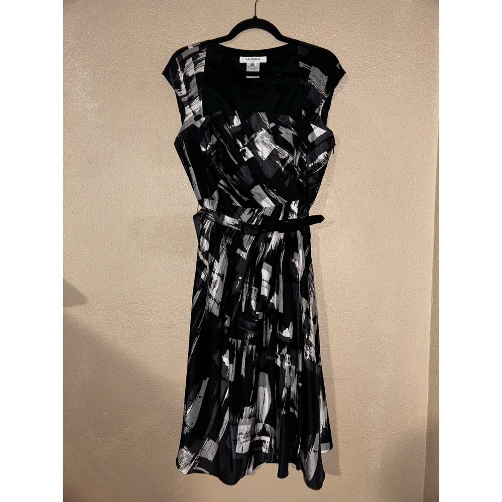 LK Bennett professional Office Fit & Flare Belted Silk Sleeveless Midi Dress 14